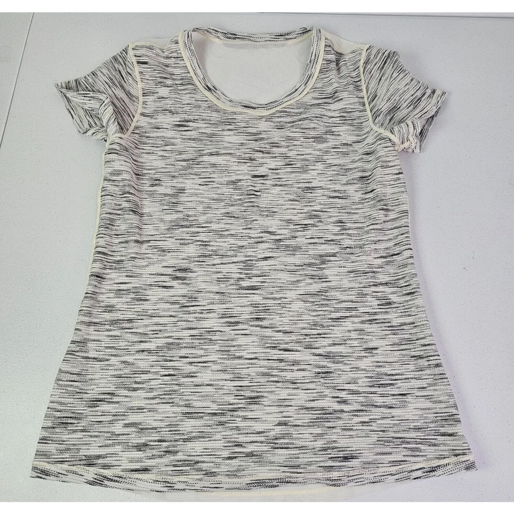 Lululemon Women's M Multicolor Stripe Beat The Heat Short Sleeve Mesh Back Shirt - Picture 12 of 13